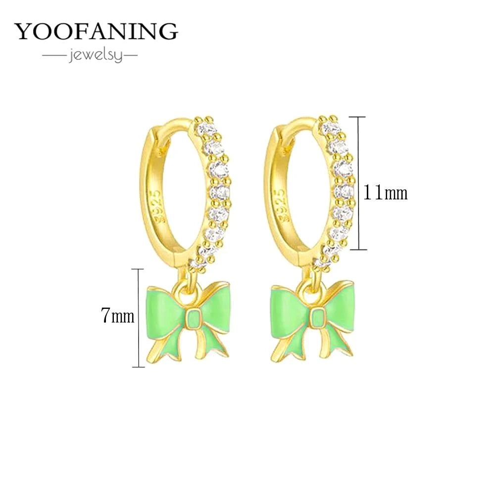 925 Sterling Silver Women's Earrings – Heart-Shaped Green Zircon Flower with Geometric Luxury Design