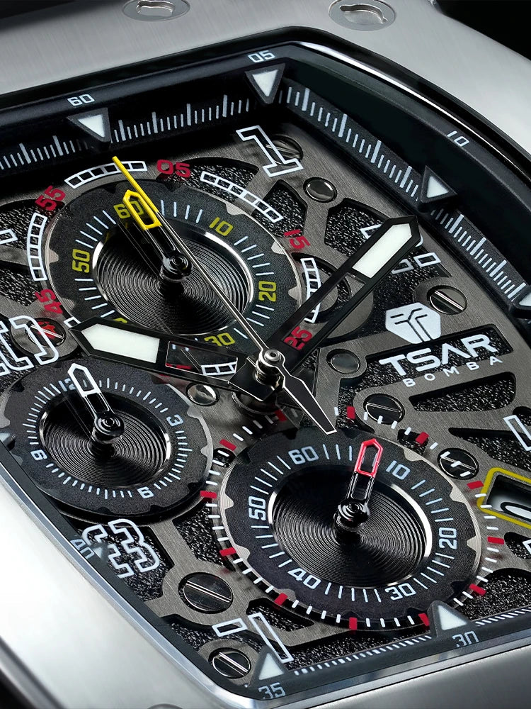 TSAR BOMBA Men’s Luxury Watch – Tonneau Design Waterproof Stainless Steel Wristwatch