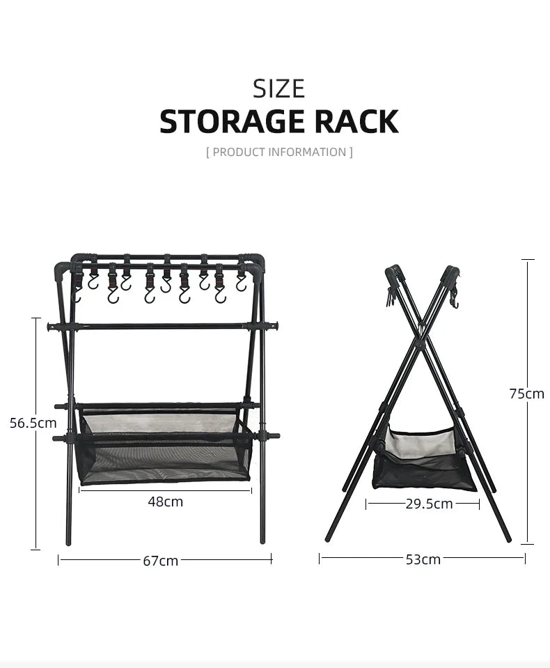 Aluminum Alloy Folding Camping Triangle Shelf - Double-Layer Hanging Rack with Hook and Net Bag for Outdoor Glamping and Picnics