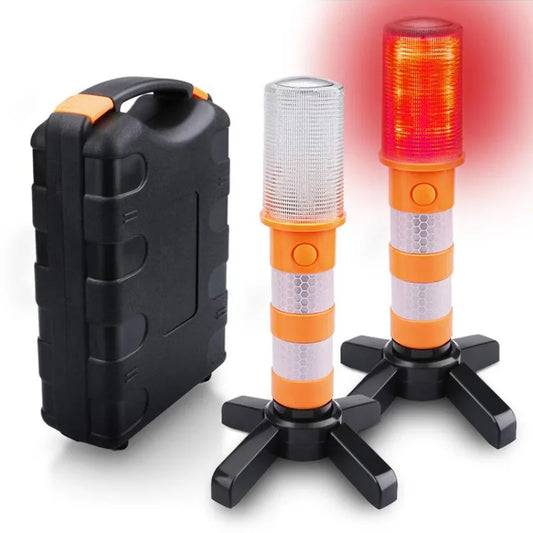 🚨 2pcs Magnetic LED Emergency Warning Lights | Roadside Safety Flares + Telescopic Baton Beacon | Flashlight Strobe Alert Lamps