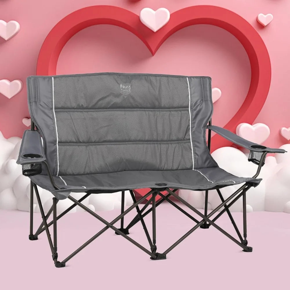 2-Person Foldable Loveseat Camping Chair | Comfortable, Portable Double Seat for Outdoor Adventures – Grey