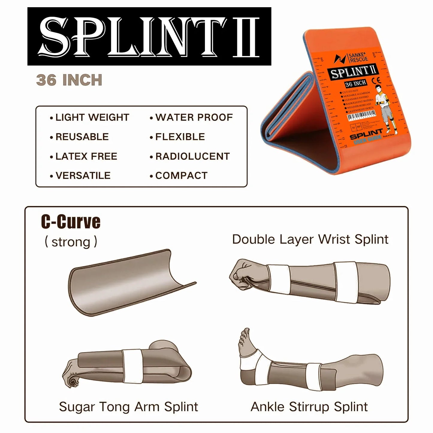 Universal Thumb & Wrist Support Brace – 36/18" First Aid Splint for Tendonitis, Sprains & Arthritis Relief