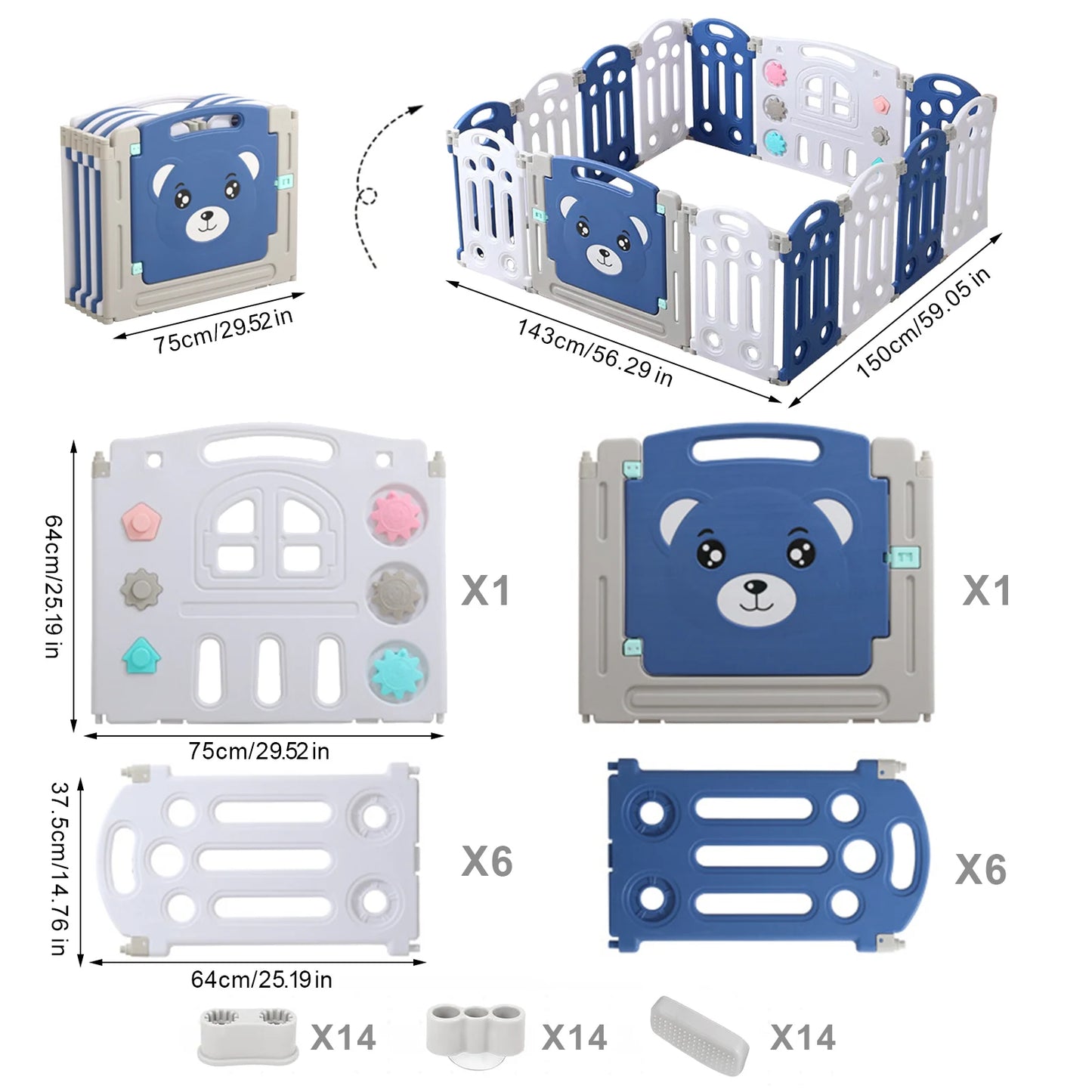 Portable Foldable Baby Playpen with Adjustable Shape, Secure Gate, and Indoor/Outdoor Safety Design