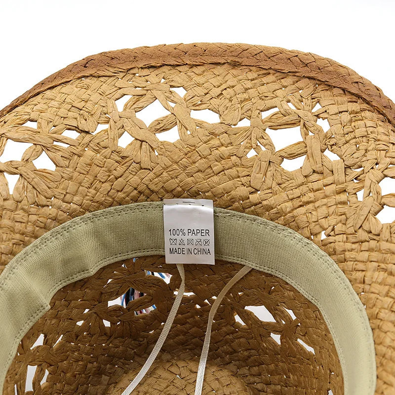 New Summer Khaki Paint-Sprayed Lafite Straw Cowboy Hat: Wide Brim Sun Protection Panama Beach Cap for Men and Women