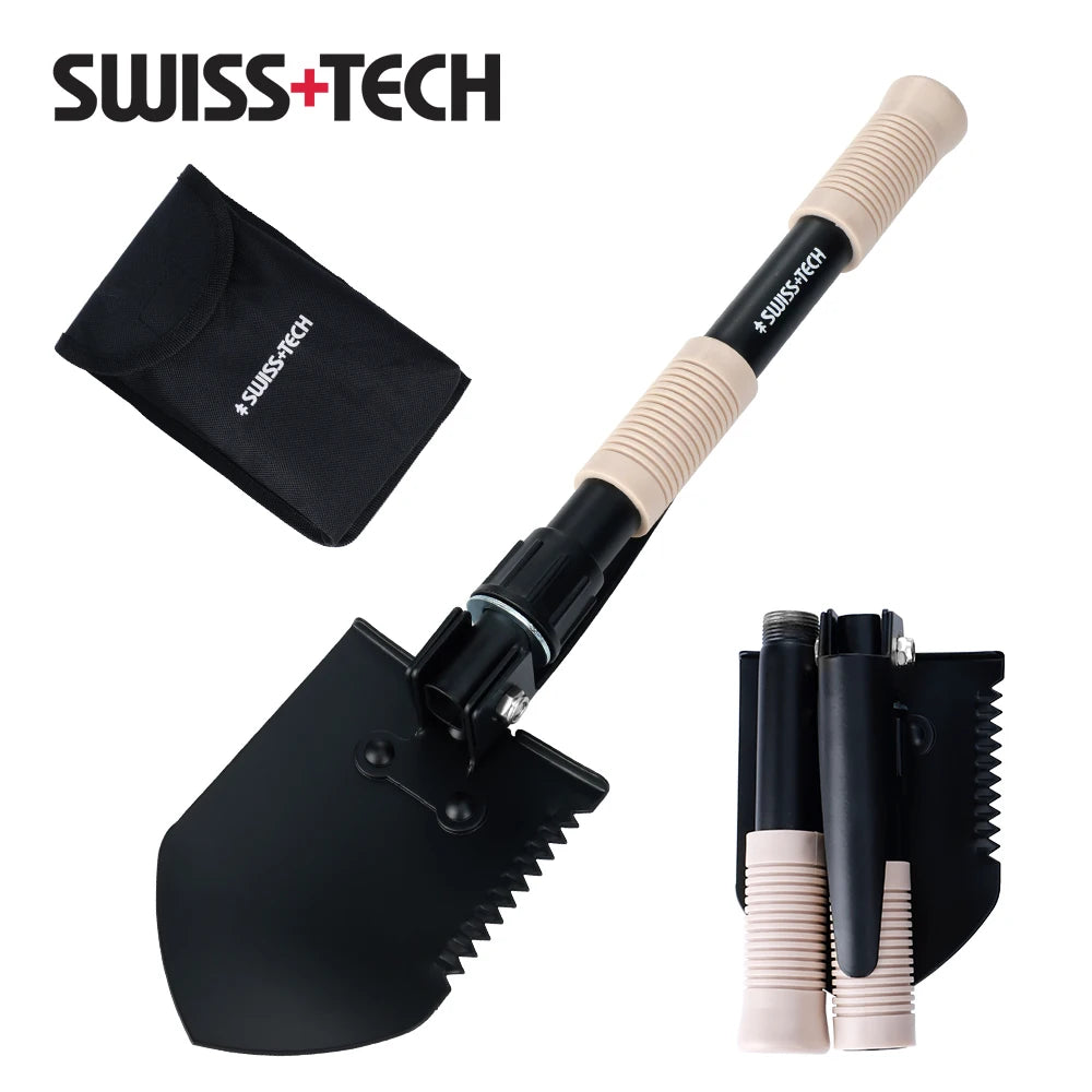 Swiss Tech 3-in-1 Ultralight Folding Shovel – Mini EDC Multi-Tool for Outdoor Camping, Hiking & Gardening