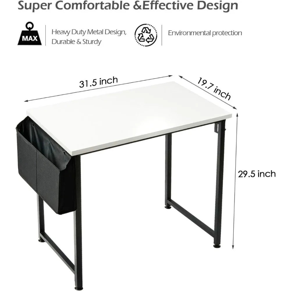 Small White Computer Desk: 31-Inch Modern Writing Table for Home Office and Small Spaces, Ideal for Student Study and Laptop Use