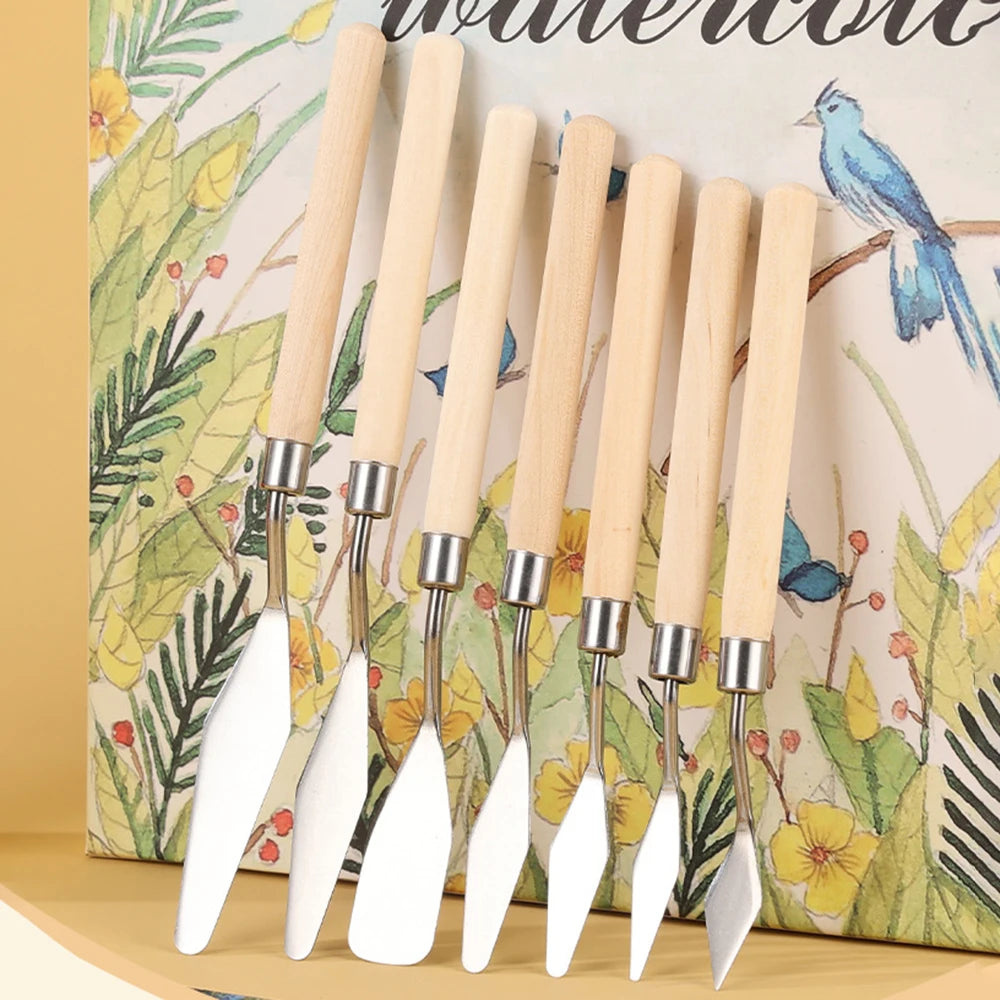 🎨 Oil Painting Palette Knife Set – 1 Set / 3 Set Options | Wood Handle Painting Scrapers