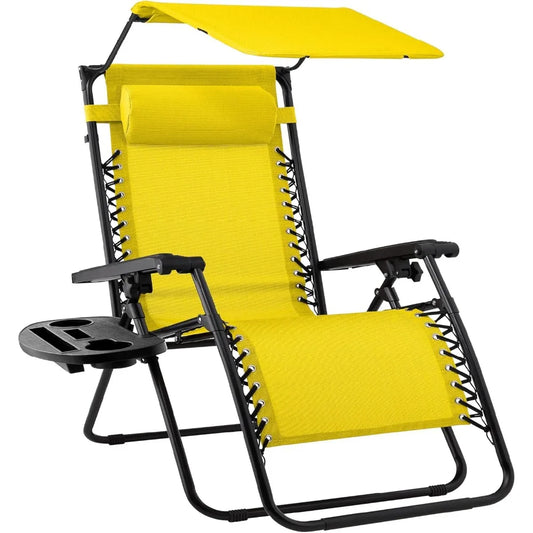 Folding Zero Gravity Recliner Chair – Outdoor Patio Lounge with Adjustable Canopy, Headrest & Side Tray