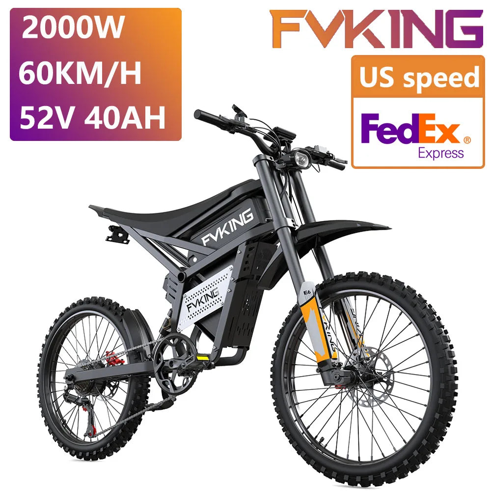 FVKINGE6 off-road electric bicycle 25 inch tires 52V40AH electric motorcycle peak 2900W motor 60KM/H