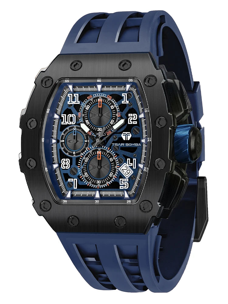 TSAR BOMBA Men’s Luxury Watch – Tonneau Design Waterproof Stainless Steel Wristwatch