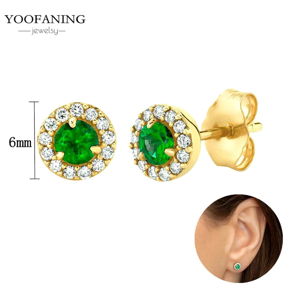 925 Sterling Silver Women's Earrings – Heart-Shaped Green Zircon Flower with Geometric Luxury Design