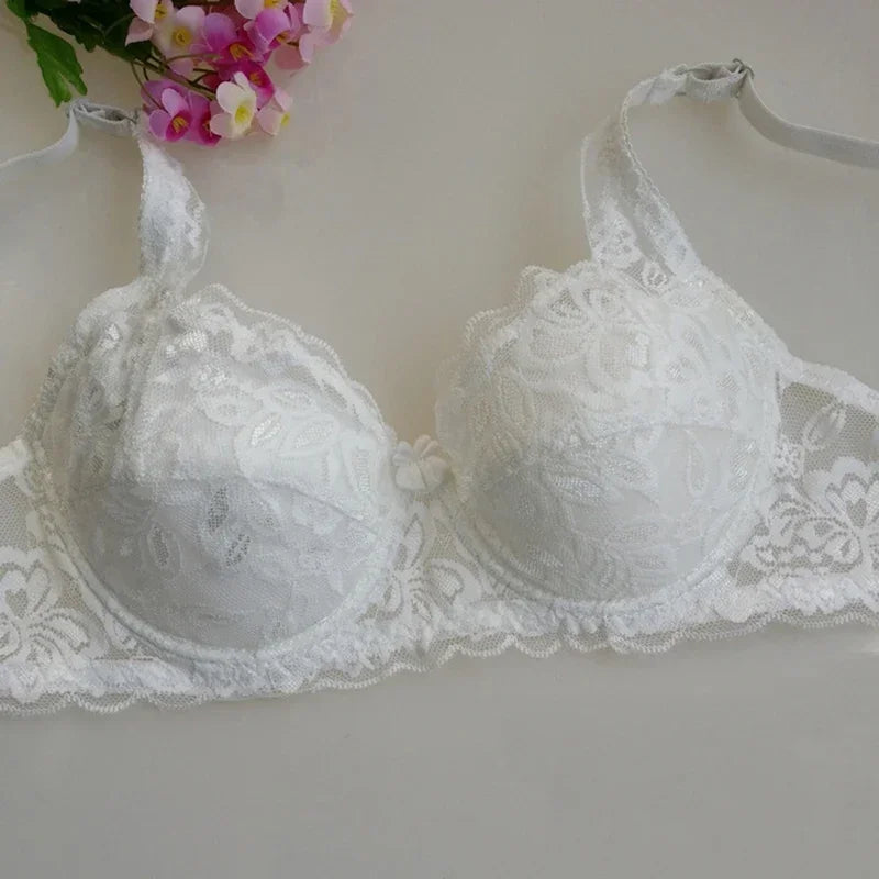 Sexy Floral Lace Push-Up Bra – Women’s Thin Summer Lingerie, Breathable Solid Color Comfort Brassiere