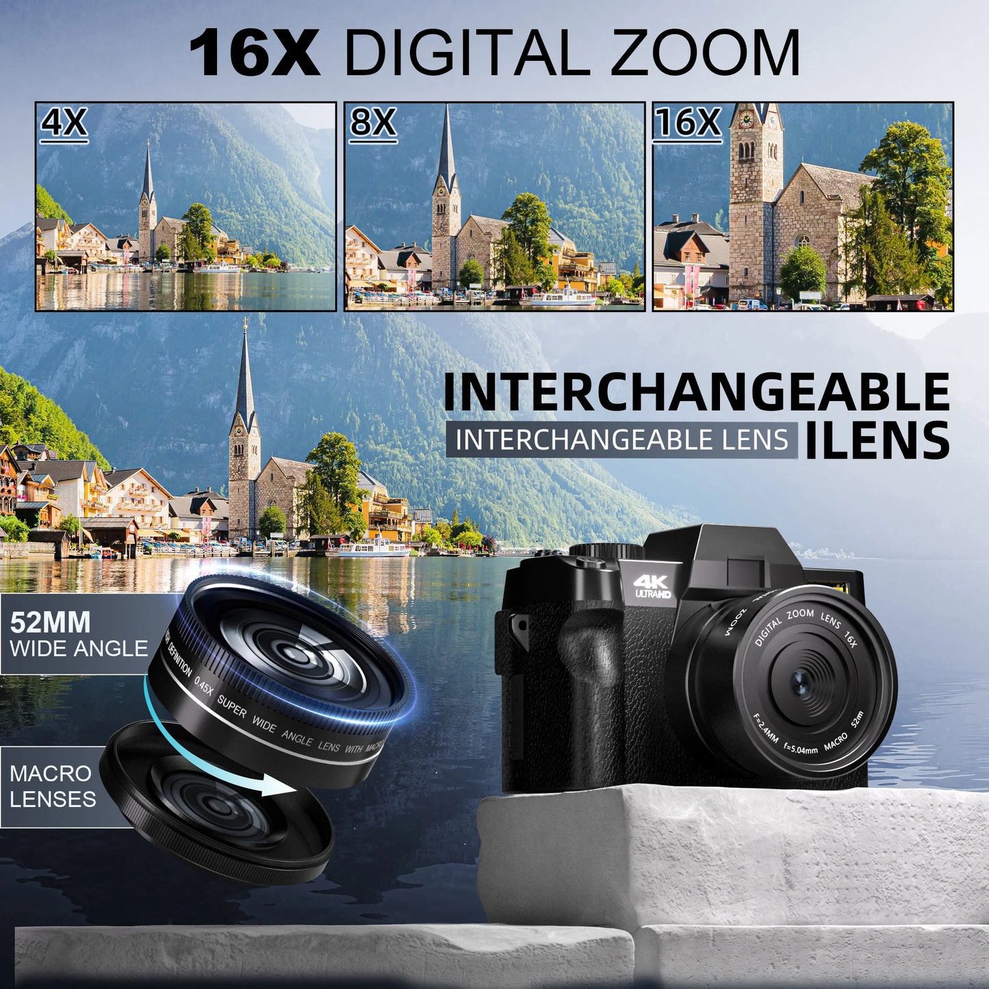 NBD Compact 4K Digital Camera – 48MP Camcorder with WiFi, 3" Flip Screen, and WebCam Functionality for Vlogging and YouTube Videos!