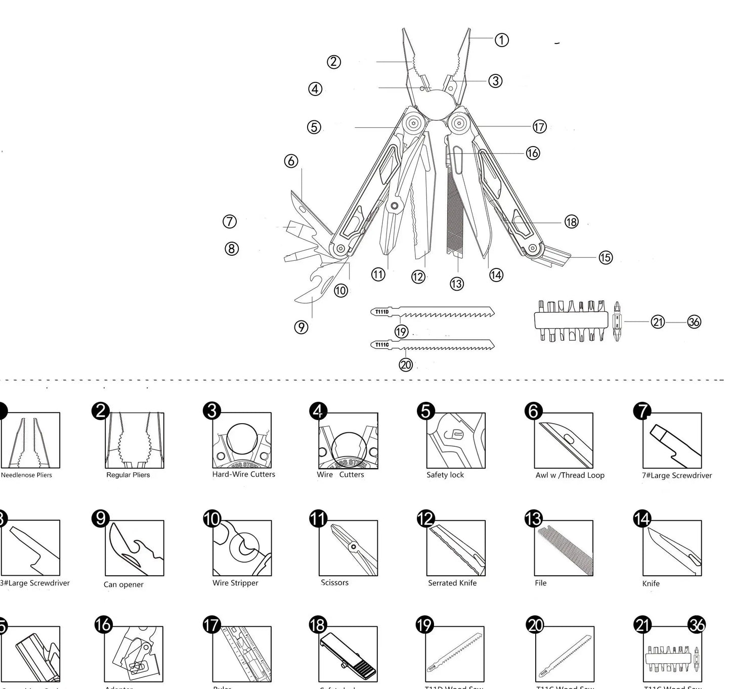 DL30 Multi-Tool Folding Pliers Set – 13-in-1 EDC Survival Gear with Knife, Scissors, Screwdrivers & More