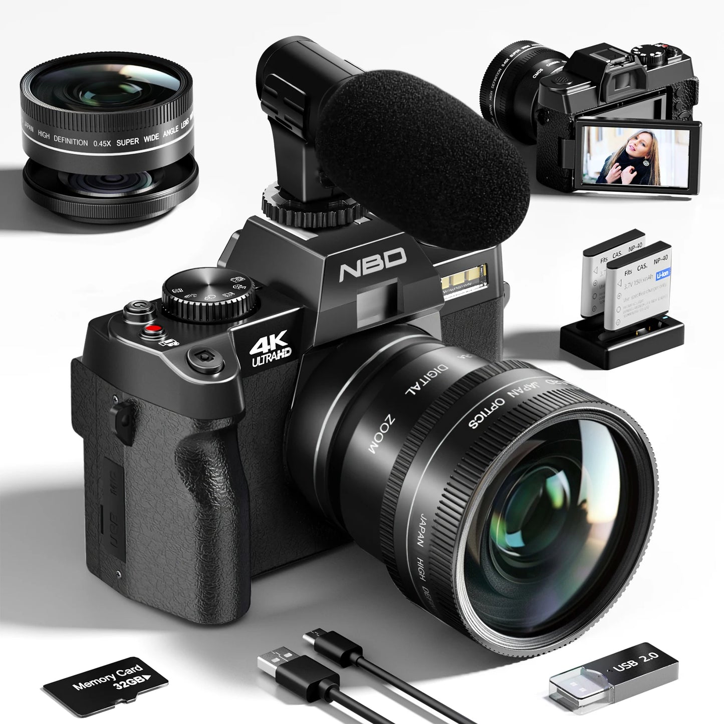 NBD Compact 4K Digital Camera – 48MP Camcorder with WiFi, 3" Flip Screen, and WebCam Functionality for Vlogging and YouTube Videos!