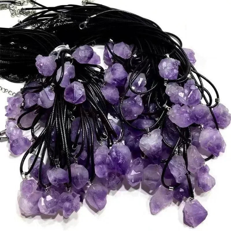 10pcs Natural Irregular Raw Ore Fluorite Crystal Pendant Necklace Energy Stone Healing Amethysts Meditation Yoga Gift Wholesale