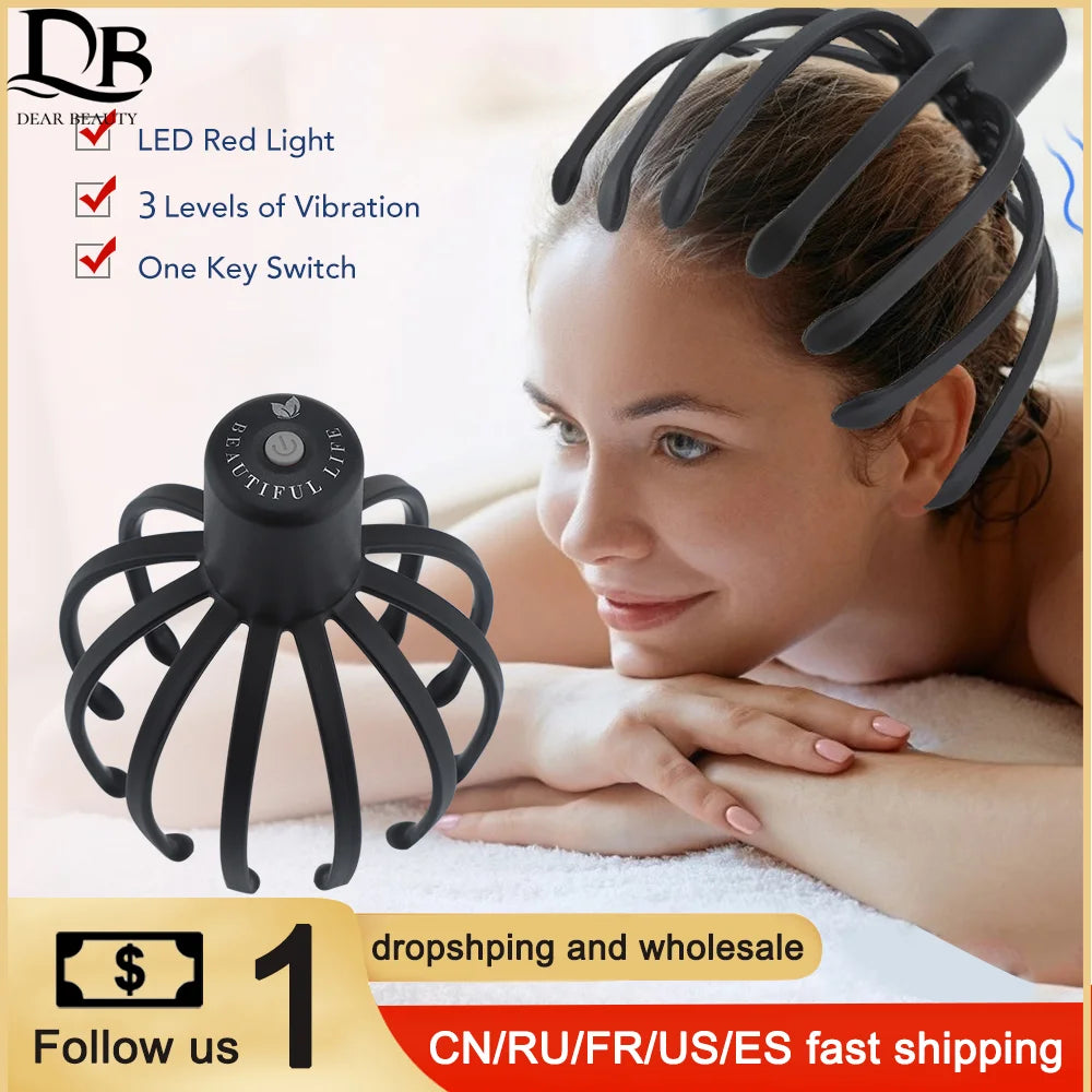 Electric Octopus Claw Scalp Massager: Hands-Free, Rechargeable Head Scratcher for Therapeutic Stress Relief and Hair Stimulation!