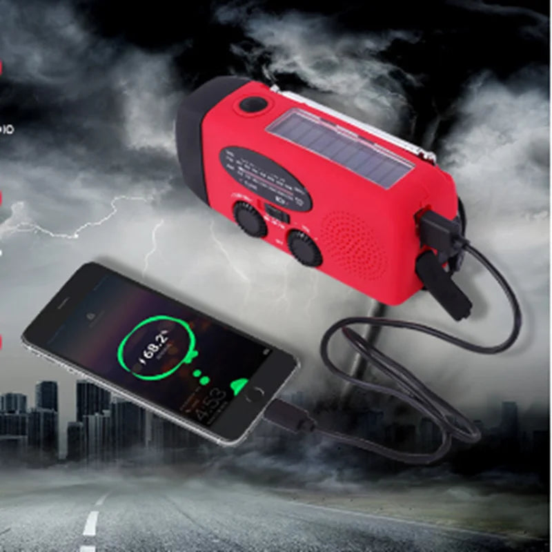 Versatile Solar Hand Crank Radio: FM/AM/WB NOAA Weather Radio with 2000mAh USB Charging, Emergency LED Flashlight, and Power Bank Functionality