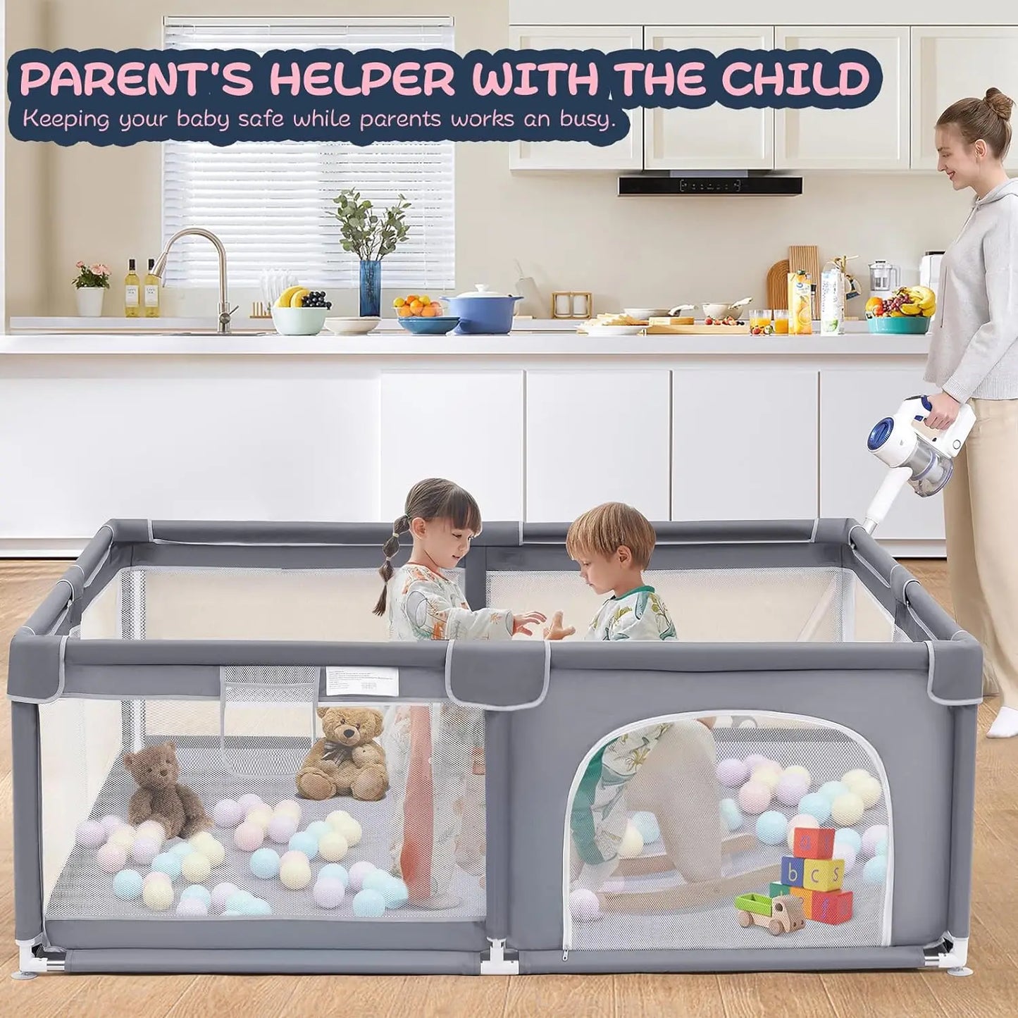 Extra Large Baby Playpen and Playard: Portable Play Area for Babies, Toddlers, and Pets – Safe and Spacious for Indoor Fun!