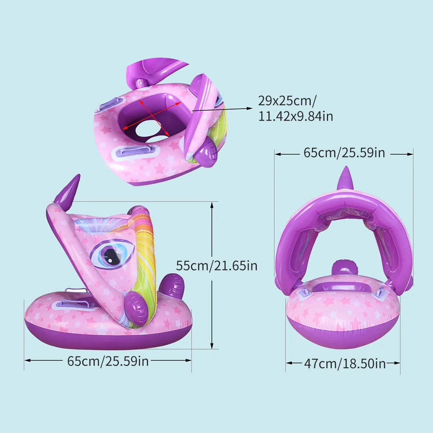 Baby Inflatable Unicorn Swim Ring – Sunshade Seat Float with Handrails & Removable Canopy for Pool Fun