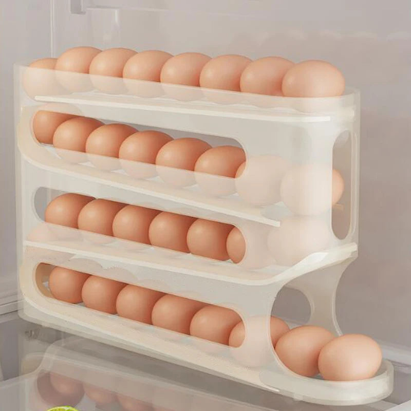 Automatic Rolling Egg Storage Box – 2 to 4 Layer Slide Organizer for Fridge & Side Door Storage