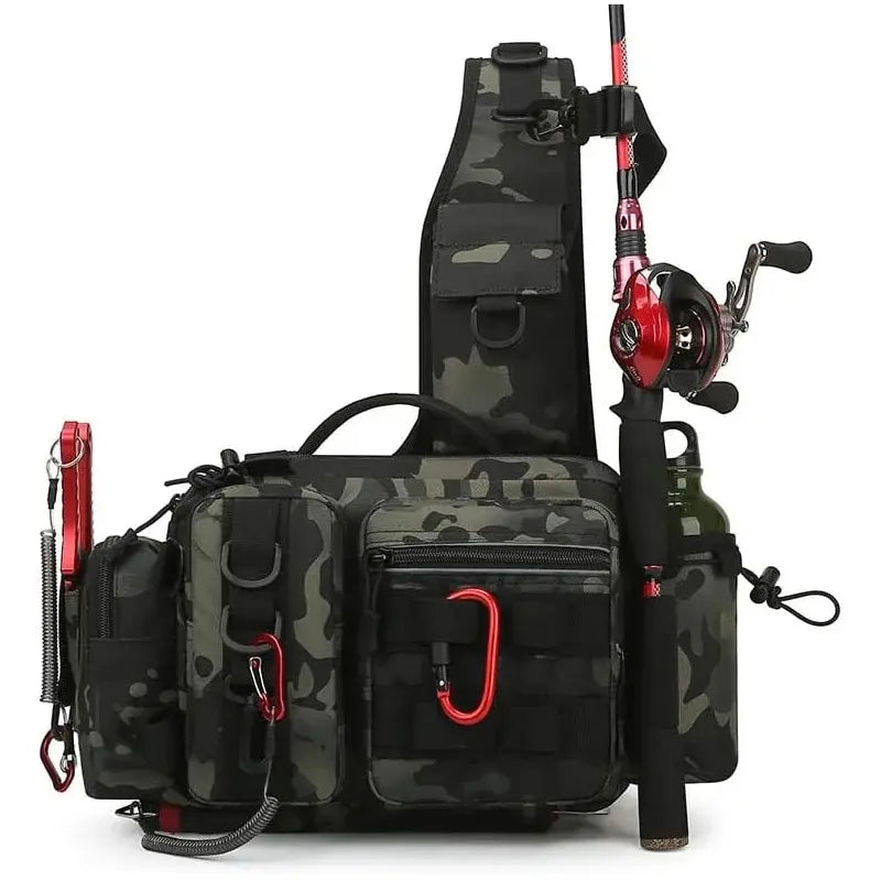 Fishing Tackle Backpack with Rod Holder – Multi-Functional Gear Bag with Lure Boxes & Sling Strap for Men