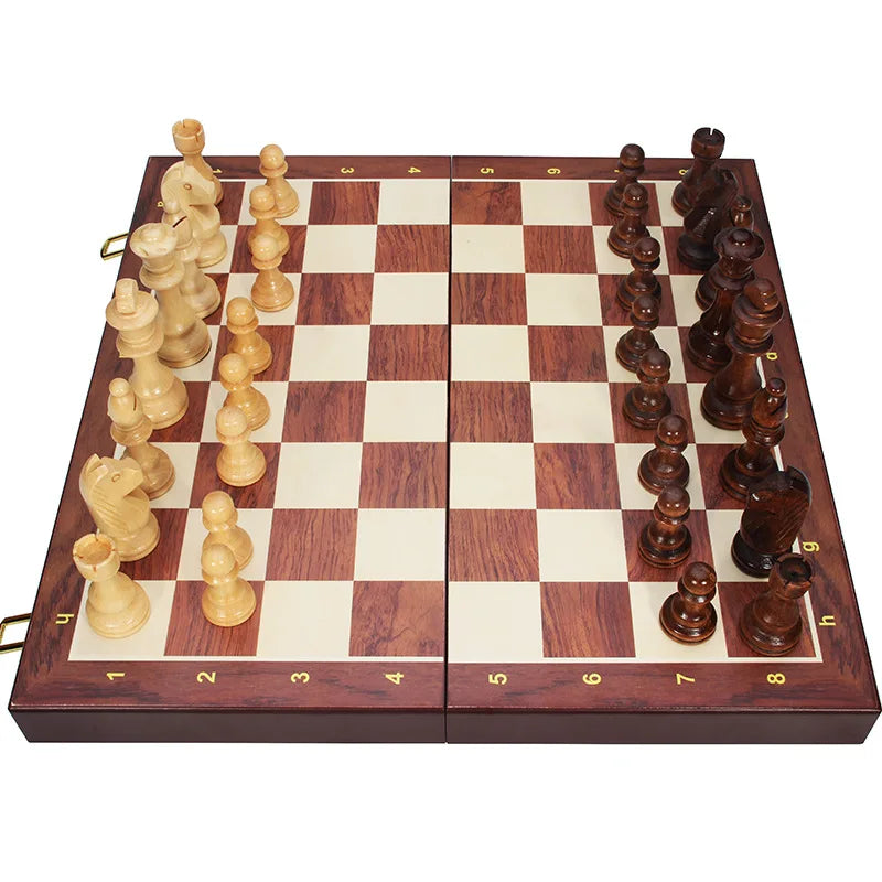 Premium Wooden Folding Chess Set – Classic Handcrafted Walnut Board with Solid Wood Pieces