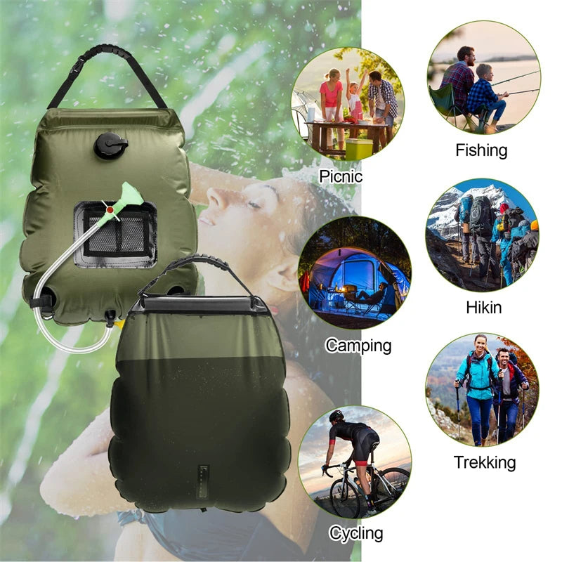 20L Portable Solar Camping Shower with Heating Pipe | Wholesale Outdoor Water Heater Bag | 48x47cm Camping Gear