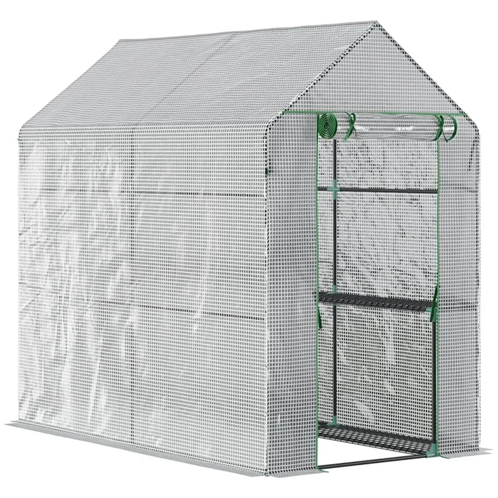 Spacious Walk-In Greenhouse with Roll-Up Door for All-Season Plant Protection