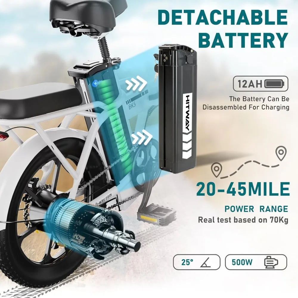 Foldable Electric Bike for Adults with 36V/12Ah Removable Battery, 16” Fat Tires, and All-Terrain E-Bike Design