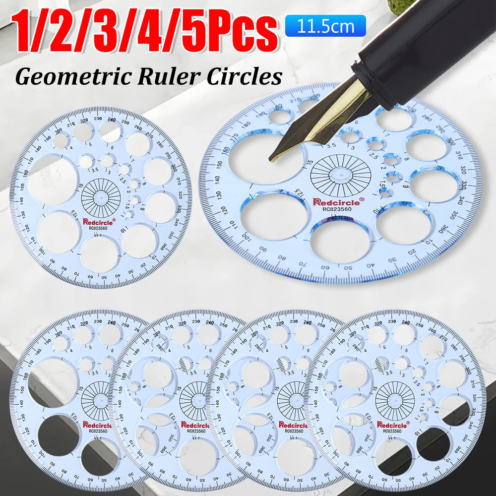 5-in-1 Multifunction Geometry Template Ruler – Plastic Measuring Tool with Circle & Shape Drawing Stencils
