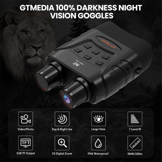 Digital Night Vision Binoculars – 300M Range, 5X Zoom, Infrared Camera with Photo & Video Recording for Full Darkness Viewing