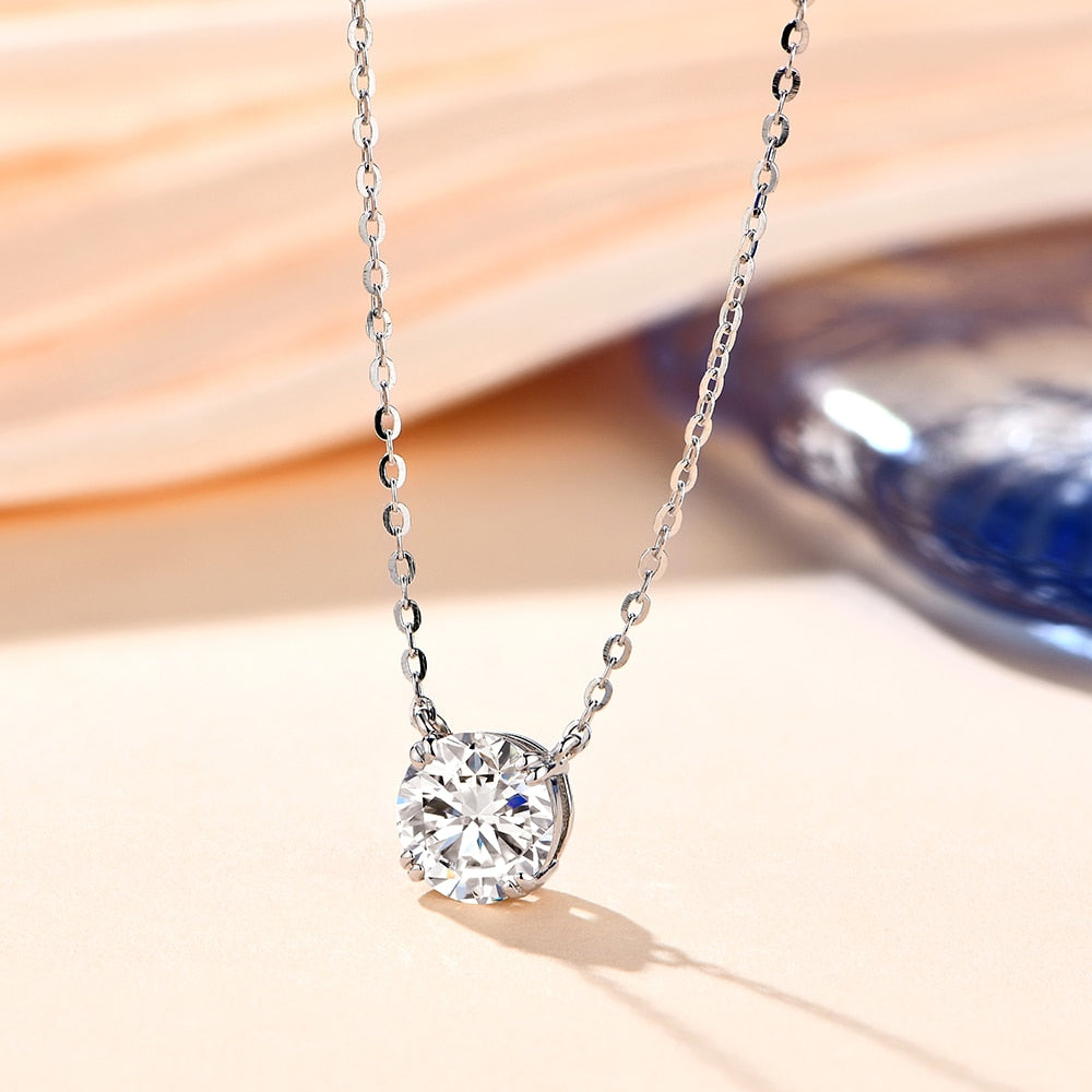 Exquisite 6.5mm 1CT Moissanite Diamond Necklace Pendant for Women: 925 Silver Fine Jewelry