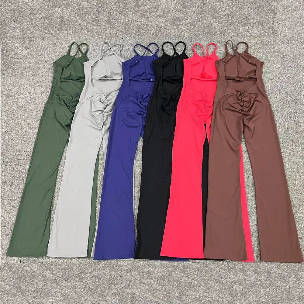 One-Piece Cross-Back Bodycon Yoga Jumpsuit – Women’s Fitness Legging Gym Outfit for Activewear & Workouts
