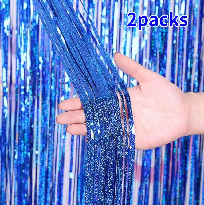 2-Pack Metallic Tinsel Fringe Curtains – 2x1M Glitter Party Backdrops for Birthday, Wedding, Bachelorette & Event Decor