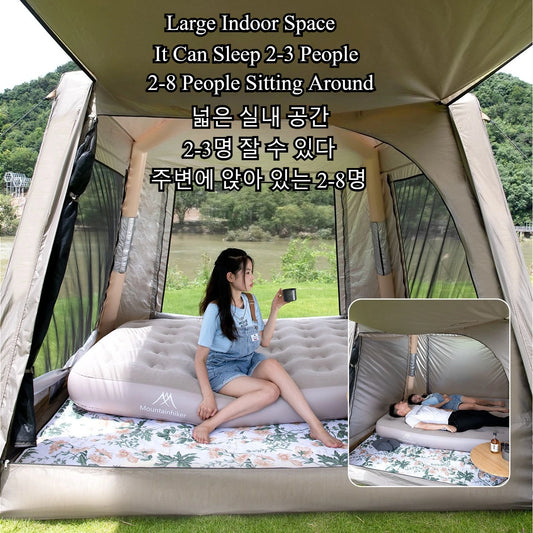 🏕️ MOUNTAINHIKER Inflatable Cottage Tent – Spacious 3–4 Person Quick-Setup Camping Shelter with Canopy