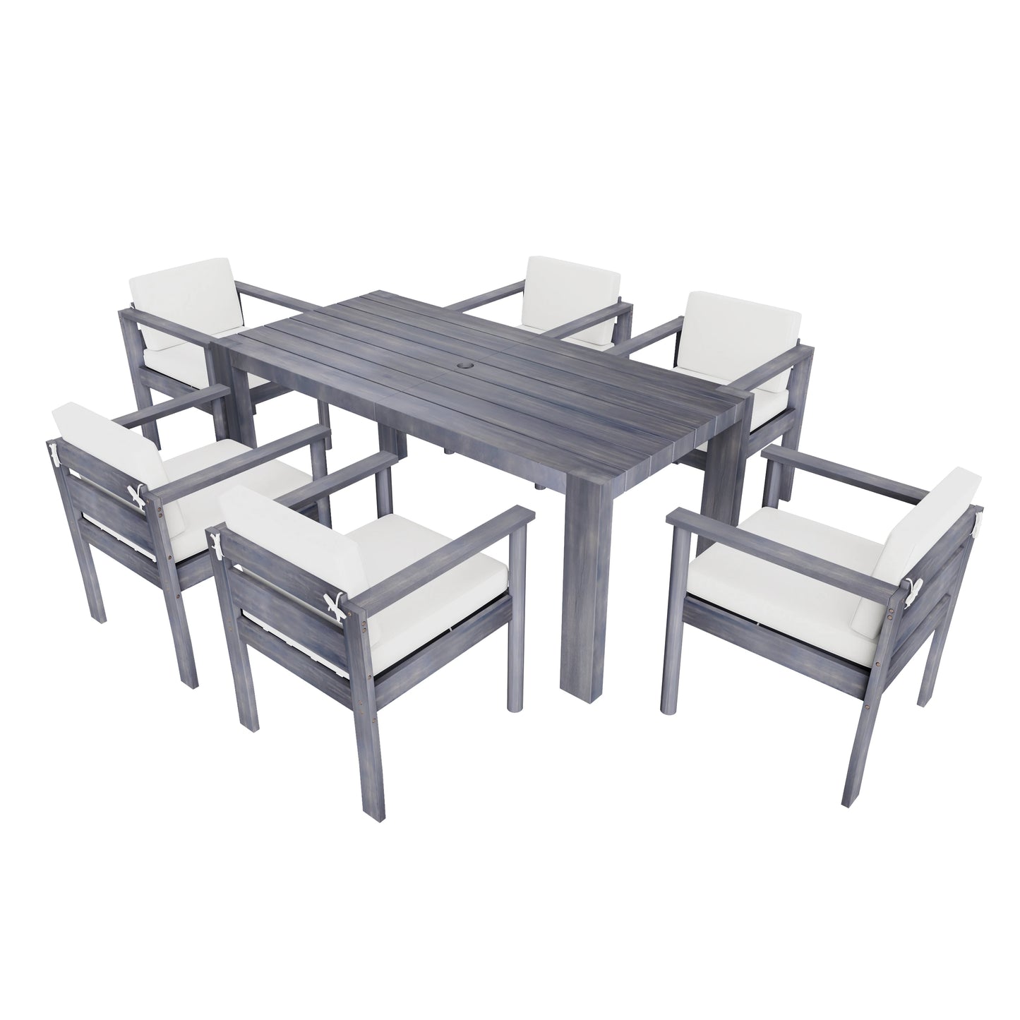 7-Piece Outdoor Dining Set – Solid Wood Patio Table with 6 Armchairs, 70.8” Rectangular Table for Garden or Backyard