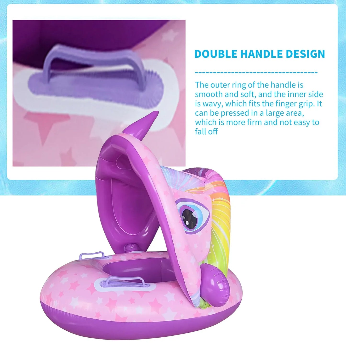 Baby Inflatable Unicorn Swim Ring – Sunshade Seat Float with Handrails & Removable Canopy for Pool Fun