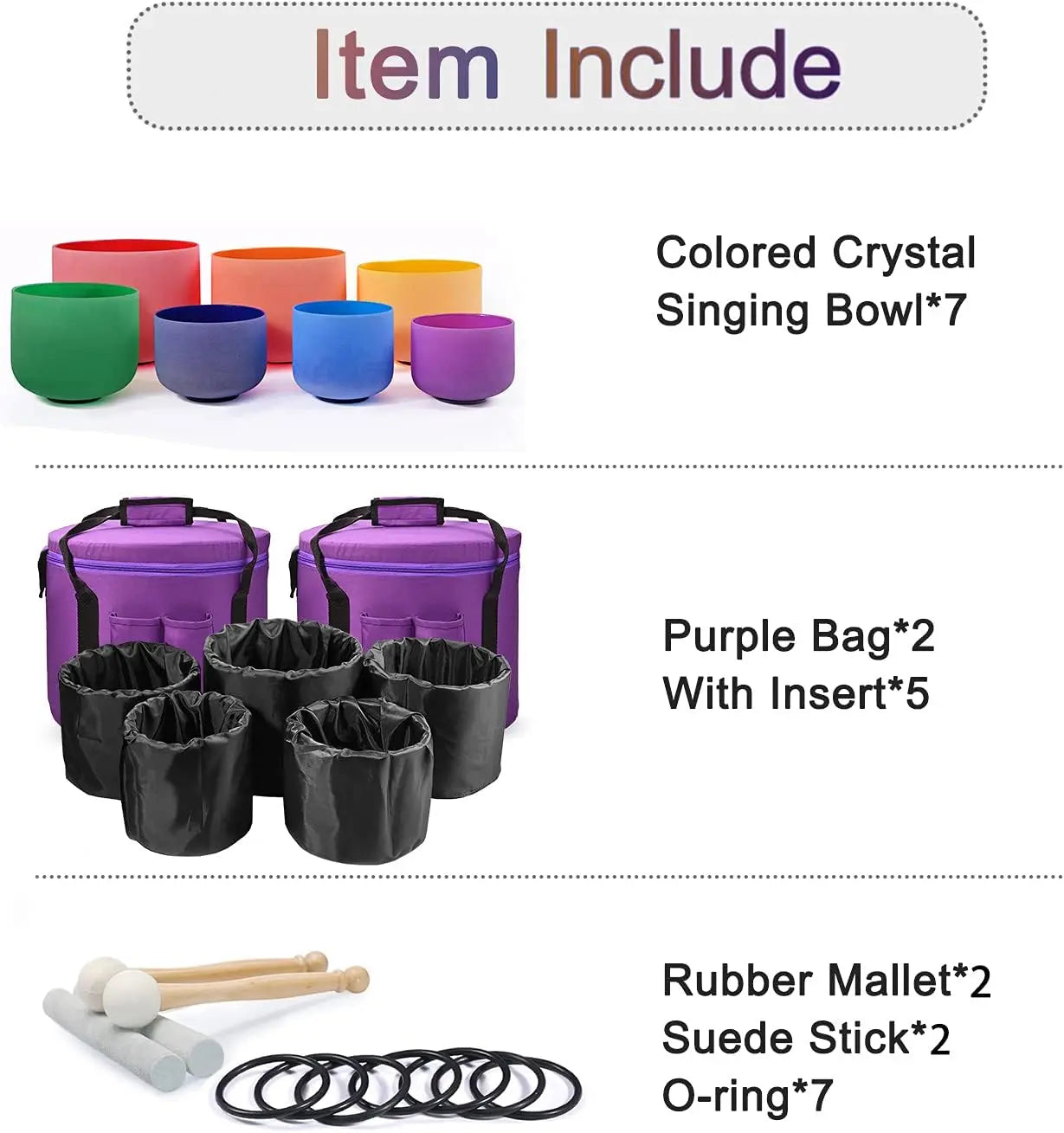 7-Piece Chakra Crystal Singing Bowl Set – 440Hz/432Hz Colored Quartz Sound Healing Bowls with Carrying Bags
