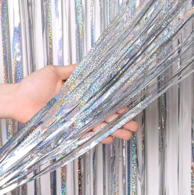 2-Pack Metallic Tinsel Fringe Curtains – 2x1M Glitter Party Backdrops for Birthday, Wedding, Bachelorette & Event Decor