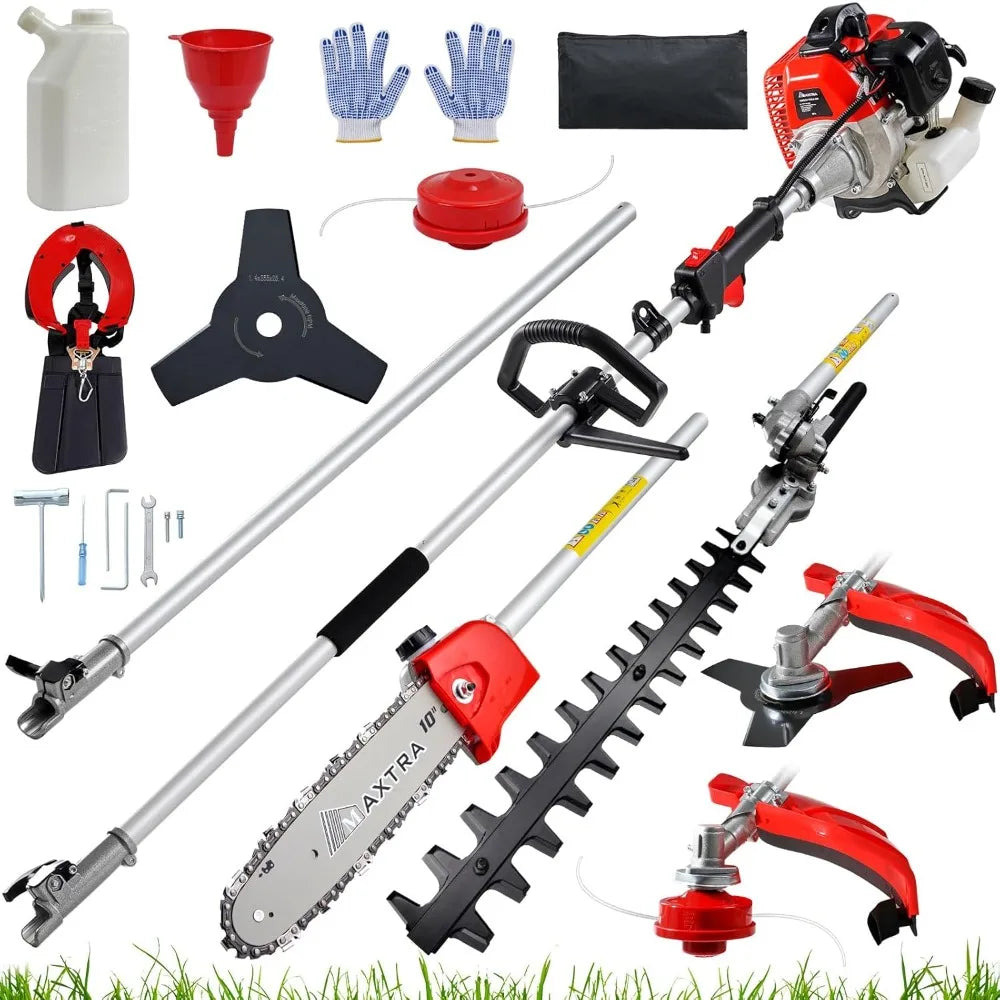 5-in-1 Gas Hedge Trimmer & Pole Saw – 42.7cc 2-Stroke Engine, 16ft Reach, Cordless with 4 Attachments for Lawn & Garden