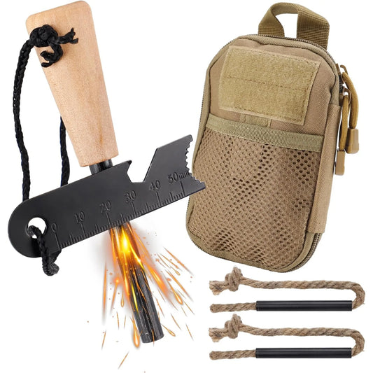 Fire Starter Survival Kit – Magnesium Rod, Wick Hemp Rope & Outdoor Carry Bag Included