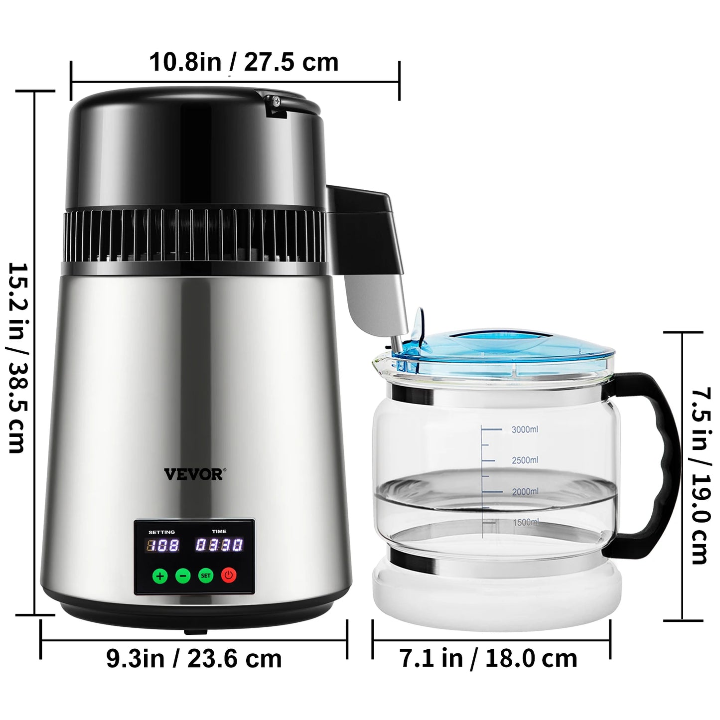 4L Water Distiller with Touch Screen - 1 L/H Purifying Speed, Drinking Water Filter and Dispenser for Home Use.