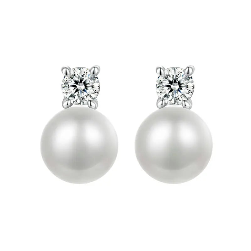 Elegant Moissanite & Freshwater Pearl Stud Earrings in 925 Sterling Silver