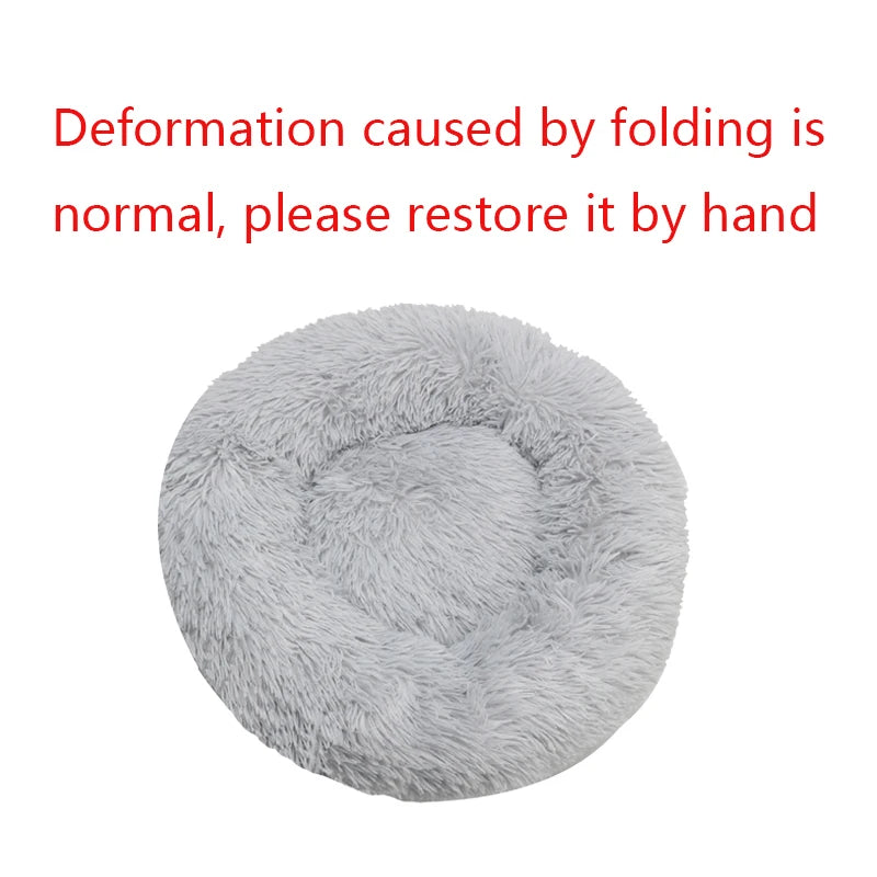 Round Plush Dog & Cat Bed – Winter Warm Washable Pet Bed for Small, Medium & Large Pets