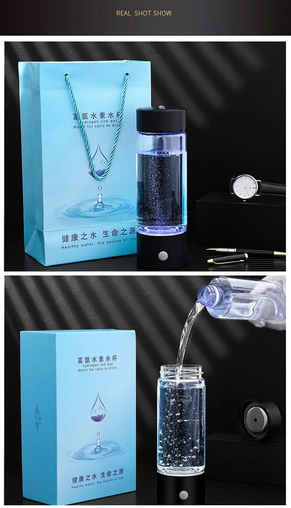 Portable Hydrogen-Rich Water Cup: Ionizer & Super Antioxidant Maker with Filter - 420ml