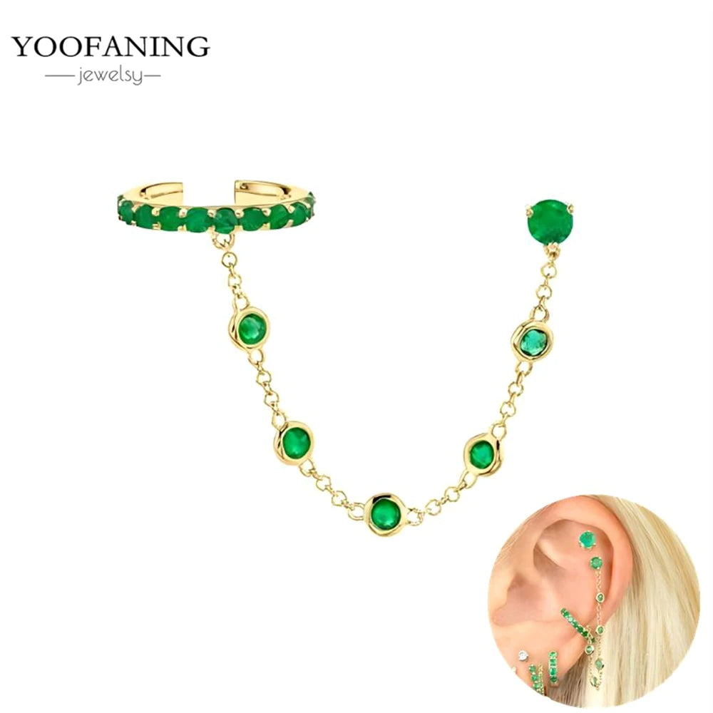 925 Sterling Silver Women's Earrings – Heart-Shaped Green Zircon Flower with Geometric Luxury Design