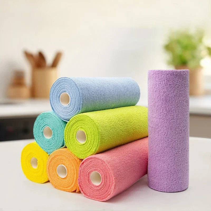 Reusable Microfiber Cleaning Cloth Roll – 20-Sheet Washable Kitchen Towels for Dishes & Household Use