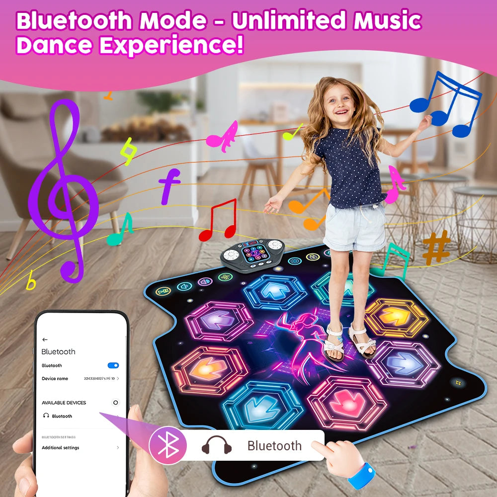 Interactive Dance Mat for Kids – 27 Levels, 8 LED Keys, Bluetooth & 5 Game Modes – Music Toy for Ages 3+