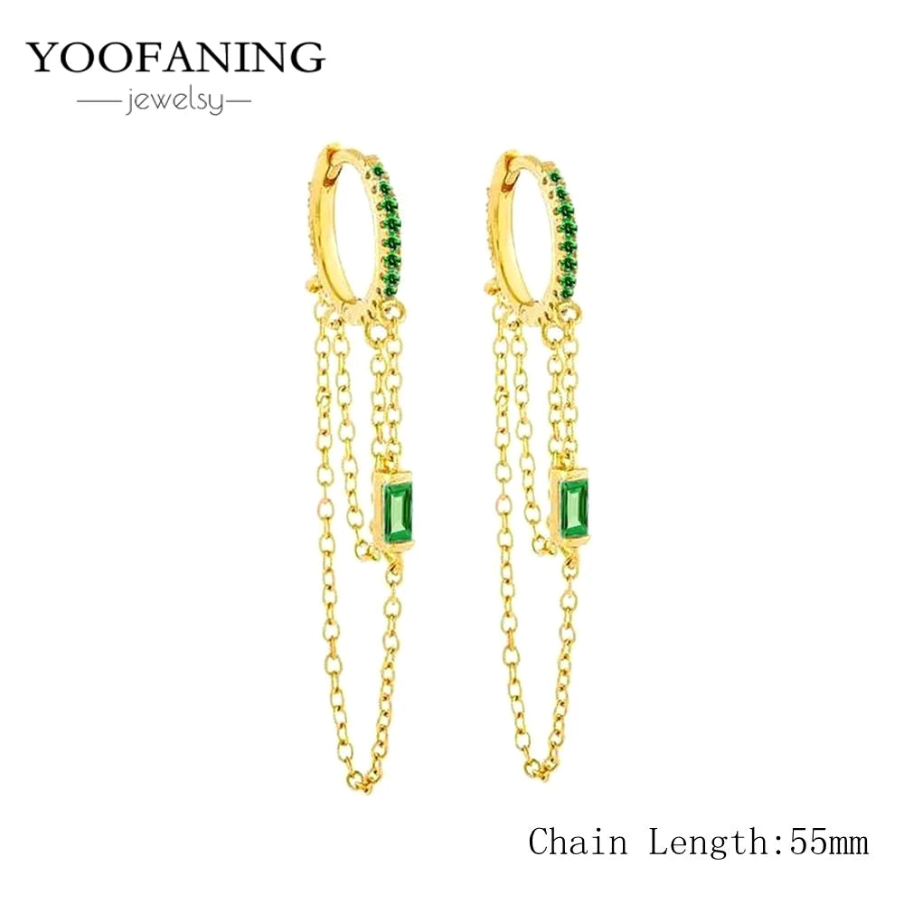 925 Sterling Silver Women's Earrings – Heart-Shaped Green Zircon Flower with Geometric Luxury Design